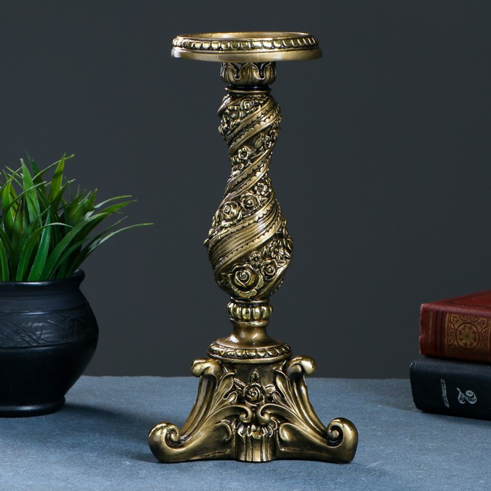 Подсвечник с цветами, золото 13х13х28 см, для свечи d=2 см