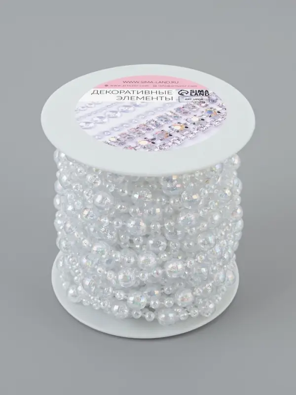 Бусы на нитях, с голографией, 8 мм, 9&plusmn;1 м, прозрачные