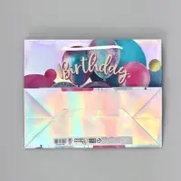 Пакет подарочный голографический, упаковка, Birthday Present, 23&times;10&times;18 см