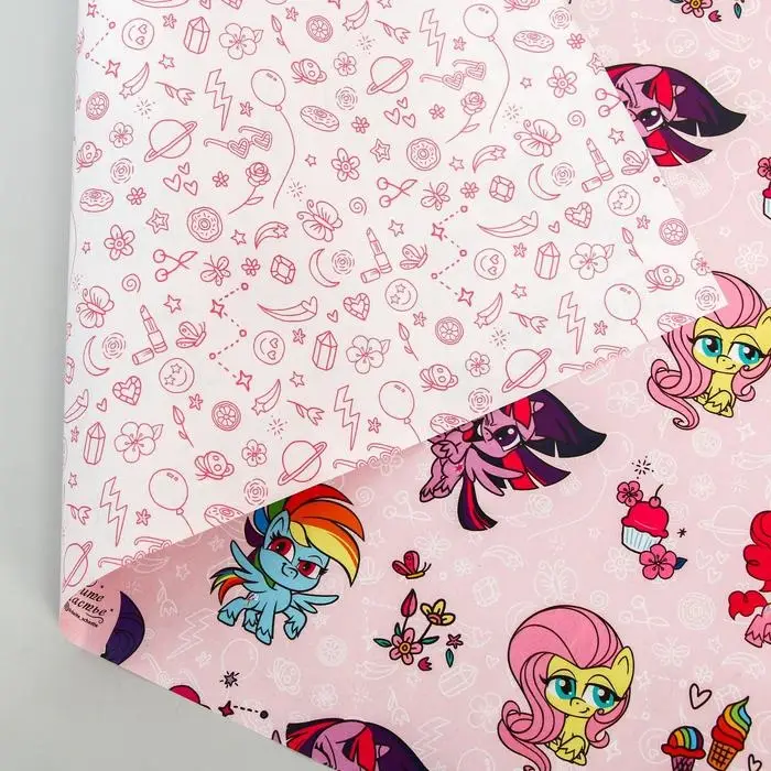 Бумага упаковочная глянцевая двусторонняя, 60*90 см, My Little Pony,