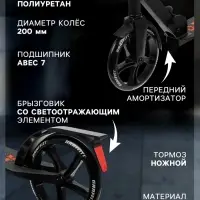 Самокат городской GRAFFITI City 200, складной, колёса PU 200 мм, ABEC 7 Carbon, чёрный