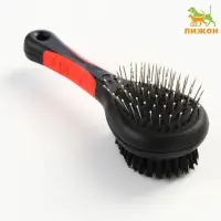 Щётка-расчёска двухсторонняя, 17.5&times;6.5 см, нескользящая ручка, чёрная, красная