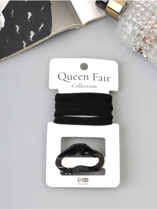 Набор для волос QF &laquo;Вивьен&raquo;, 4 резинки 5.5 см, краб 4.5 см, волна, чёрный