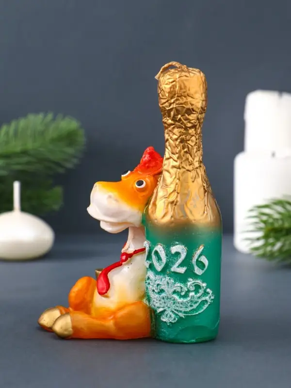 Свеча фигурная "Лошадка с шампанским" 6х6х12,5 см, цв. золотой
