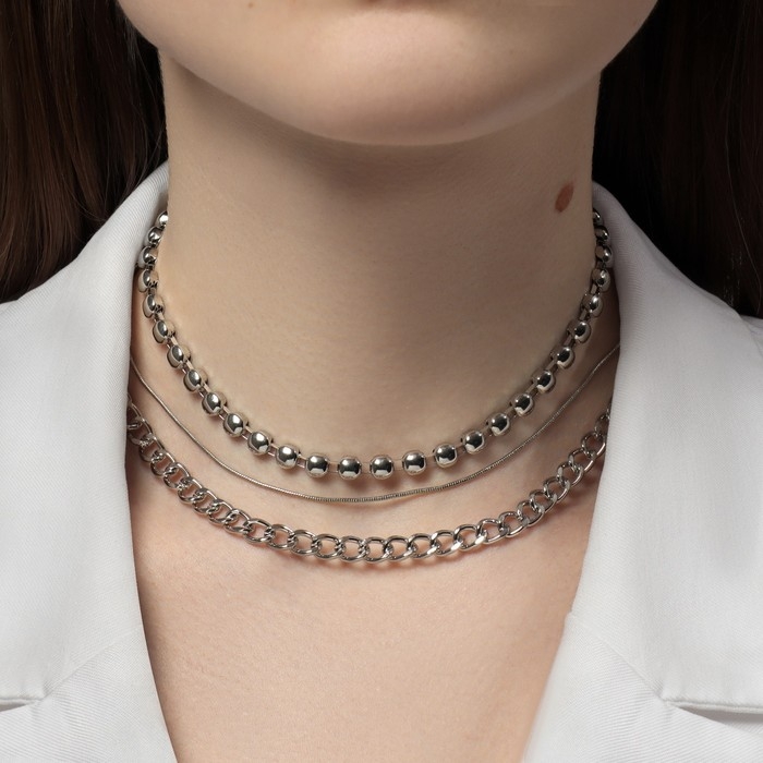 Набор колье 3 шт. «Тренд» минимализм, цвет серебро, 41 см Набор колье 3 шт. «Тренд» минимализм, цвет серебро, 41 см