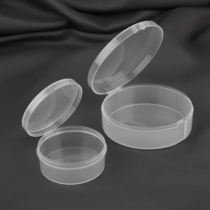 Набор контейнеров для рукоделия, 2 шт, d = 9 × 3 / 6,5 × 2,5 см, цвет прозрачный Набор контейнеров для рукоделия, 2 шт, d = 9 × 3 / 6,5 × 2,5 см, цвет прозрачный