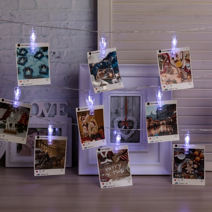 Гирлянда «Нить» 4.5 м с насадками «Прищепки», IP20, прозрачная нить, 20 LED, свечение белое 220 В Гирлянда «Нить» 4.5 м с насадками «Прищепки», IP20, прозрачная нить, 20 LED, свечение белое 220 В