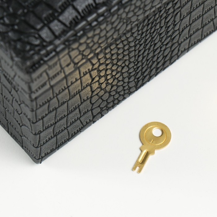 Шкатулка кожзам под часы 2 отделения и бижутерию  Шкатулка кожзам под часы 2 отделения и бижутерию "Кожа крокодила" чёрная 26х26,5х10 см