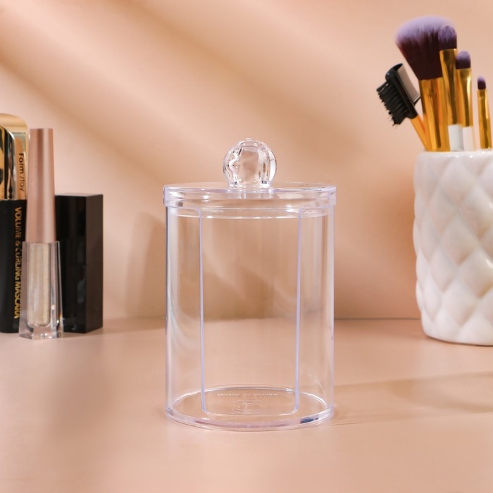 Органайзер для ватных дисков, с крышкой, d = 6,7 × 11 см, цвет прозрачный Органайзер для ватных дисков, с крышкой, d = 6,7 × 11 см, цвет прозрачный