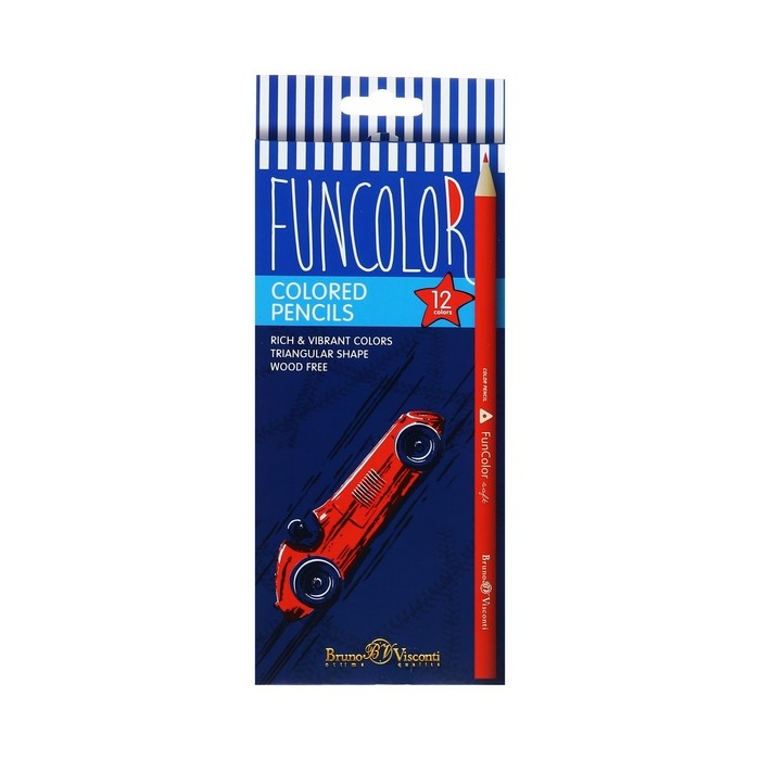 Карандаши 12 цветов FunColor, пластиковые, трёхгранные, МИКС Карандаши 12 цветов FunColor, пластиковые, трёхгранные, МИКС