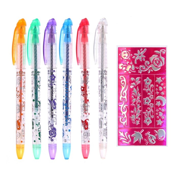 Набор гелевых ручек "Тату" 6 цветов, в блистере