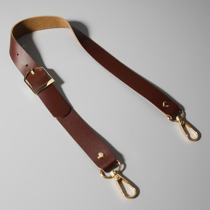 Ручка для сумки из натуральной кожи, регулируемая, с карабинами, 60 ± 2 см × 2,5 см, цвет коричневый/золотой Ручка для сумки из натуральной кожи, регулируемая, с карабинами, 60 ± 2 см × 2,5 см, цвет коричневый/золотой