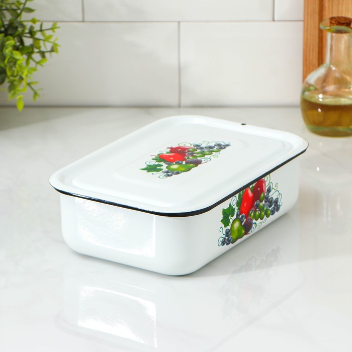 Контейнер металлический с крышкой, 1,5 л, деколь МИКС, цвет белый Контейнер металлический с крышкой, 1,5 л, деколь МИКС, цвет белый