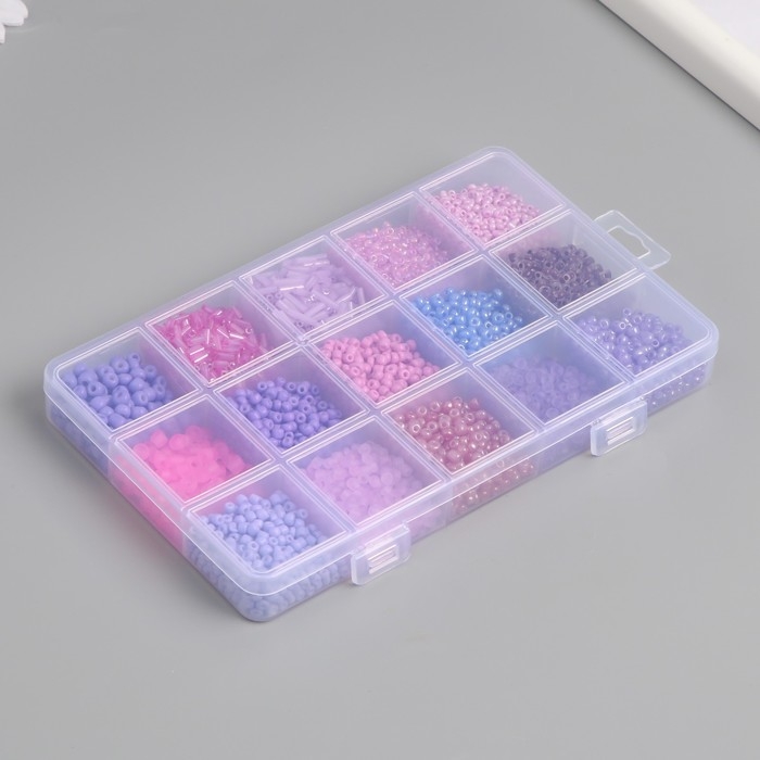 Бисер стекло 6/0, 8/0, 12/0 в шкатулке  Бисер стекло 6/0, 8/0, 12/0 в шкатулке "Сиреневый" стеклярус 15,5х9,5х1,6 см