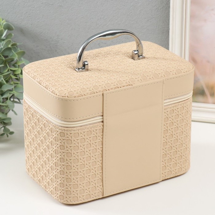 Шкатулка кожзам с зеркалом  Шкатулка кожзам с зеркалом "Вязка. бежевая" набор 3 шт 21х13,5х13;18,5х10,5х10;16,5х15х23 см