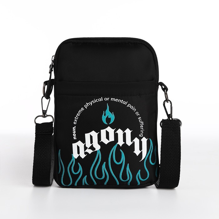 Сумка молодёжная на длинном ремне Agony, 20 х 15 х 3 см, отдел на молнии, цвет чёрный Сумка молодёжная на длинном ремне Agony, 20 х 15 х 3 см, отдел на молнии, цвет чёрный