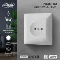 Розетка одноместная Luazon Lighting "Антей", 10 А, скрытая, без з/к, белая