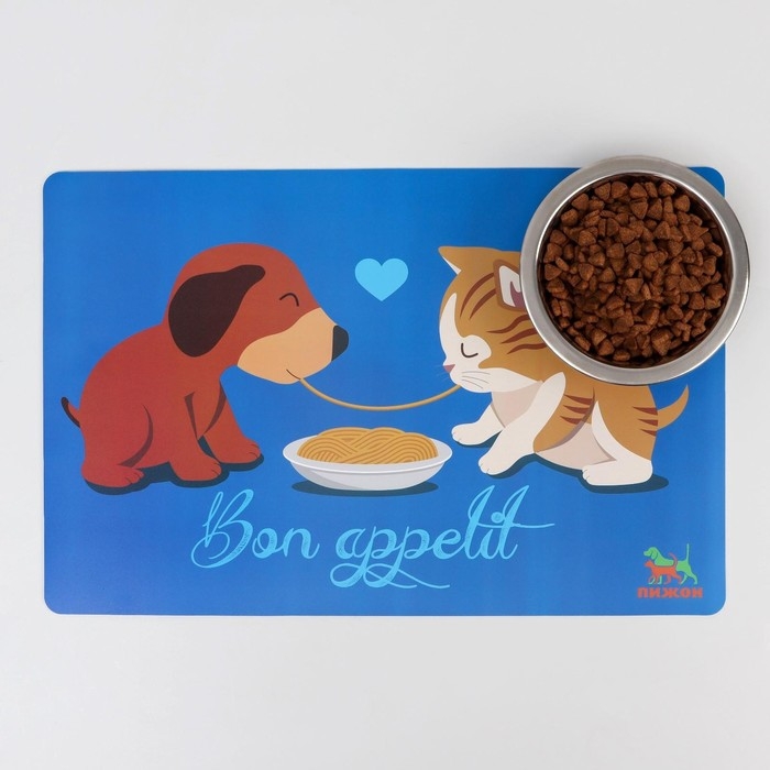 Коврик под миску  Коврик под миску "Пижон" с нескользящим основанием 43 х 28 см "Вместе вкуснее"