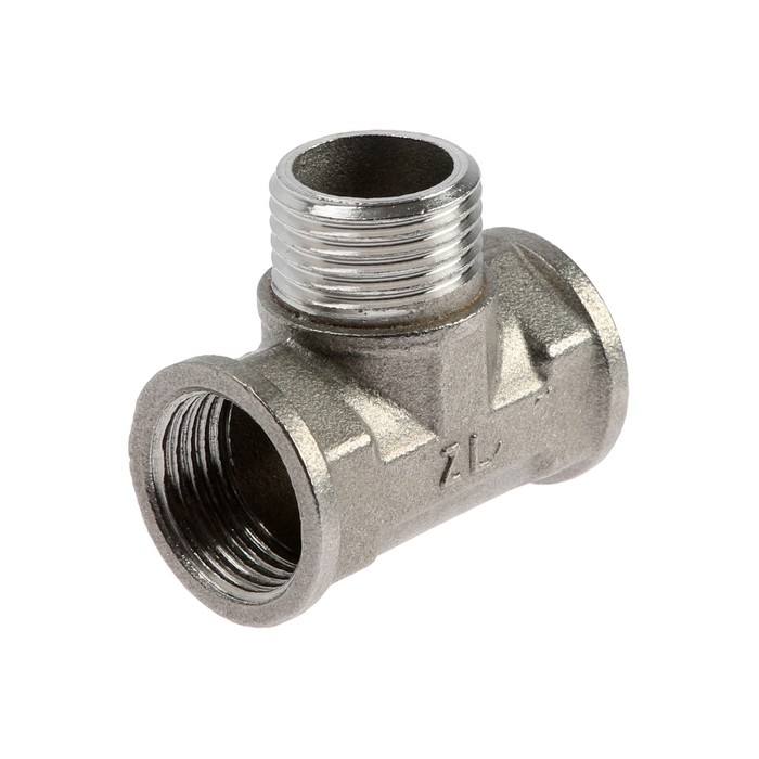 Тройник ZEIN, 1/2 Тройник ZEIN, 1/2", внутренняя/наружная/внутренняя резьба, нержавеющая сталь, фасовка 2 шт.