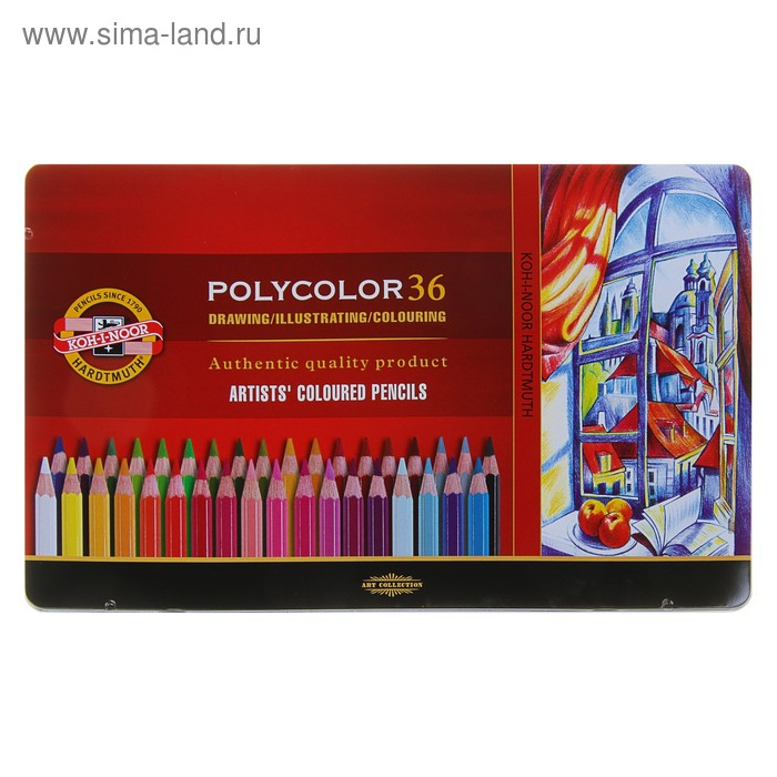 Карандаши художественные 36 цветов, Koh-I-Noor 3825 PolyColor, мягкие, в металлическом пенале Карандаши художественные 36 цветов, Koh-I-Noor 3825 PolyColor, мягкие, в металлическом пенале