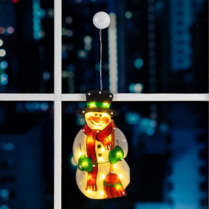 Светодиодная фигура на присоске «Снеговик» 22 × 44 см, пластик, батарейки АААх3 (не в комплекте), свечение тёплое белое Светодиодная фигура на присоске «Снеговик» 22 × 44 см, пластик, батарейки АААх3 (не в комплекте), свечение тёплое белое