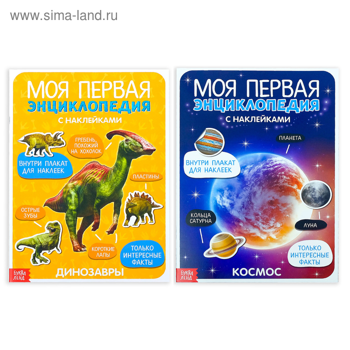Наклейки «Энциклопедии о динозаврах и космосе», набор 2 шт. по 8 стр., формат А4 Наклейки «Энциклопедии о динозаврах и космосе», набор 2 шт. по 8 стр., формат А4