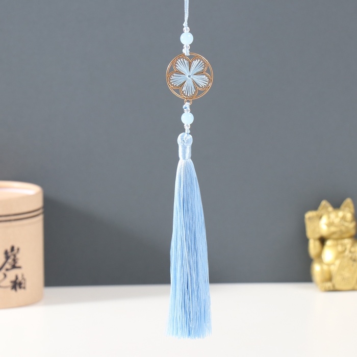 Подвеска текстиль, металл  Подвеска текстиль, металл "Цветок в оправе" голубой 1х3х19,5 см