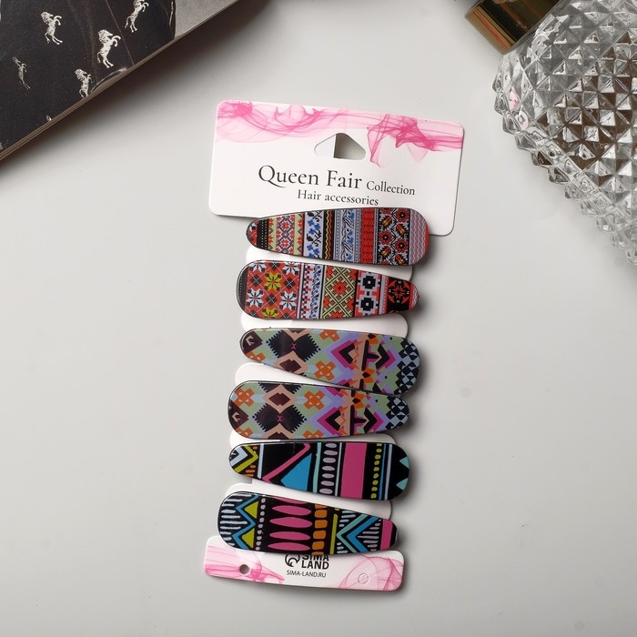 Невидимка для волос  Невидимка для волос "Герти" (набор 6 шт) орнаменты, 5,5 см