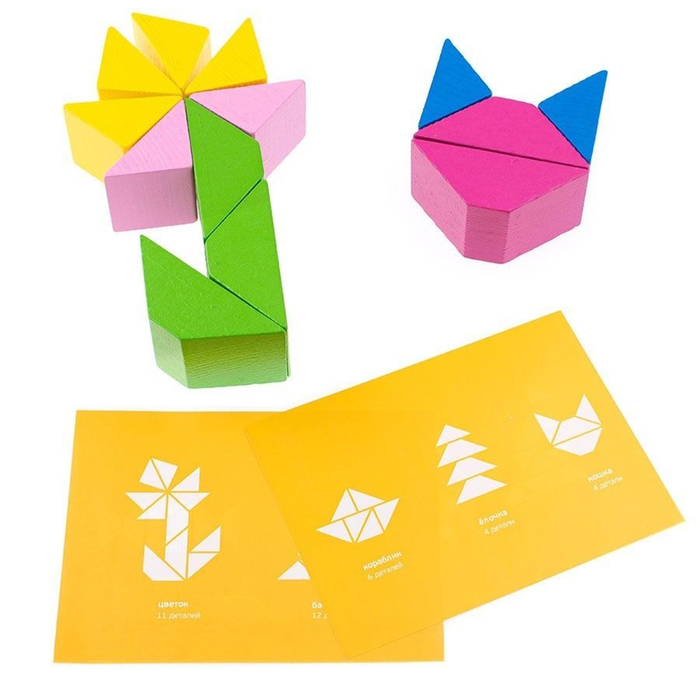 Конструктор деревянный «Треугольники Цветные»,16 элементов, 8 карточек с заданиями Конструктор деревянный «Треугольники Цветные»,16 элементов, 8 карточек с заданиями