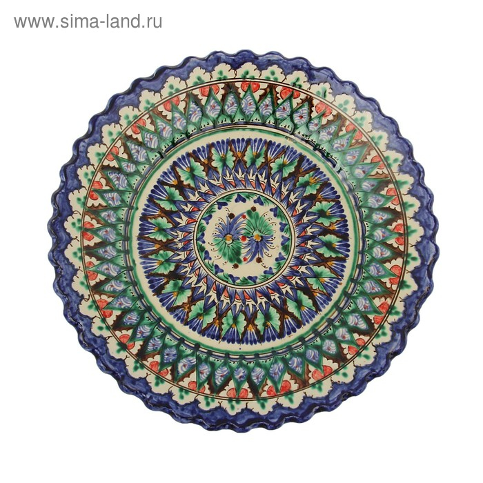 Тарелка Риштанская Керамика Тарелка Риштанская Керамика "Цветы", синяя, рельефная, 23 см