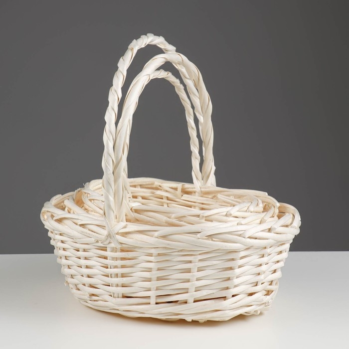 Набор корзин плетёных, ива, 3 шт., овальные, белые, большие Набор корзин плетёных, ива, 3 шт., овальные, белые, большие