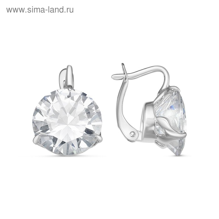 Серьги «Фианит» с лепестками, посеребрение