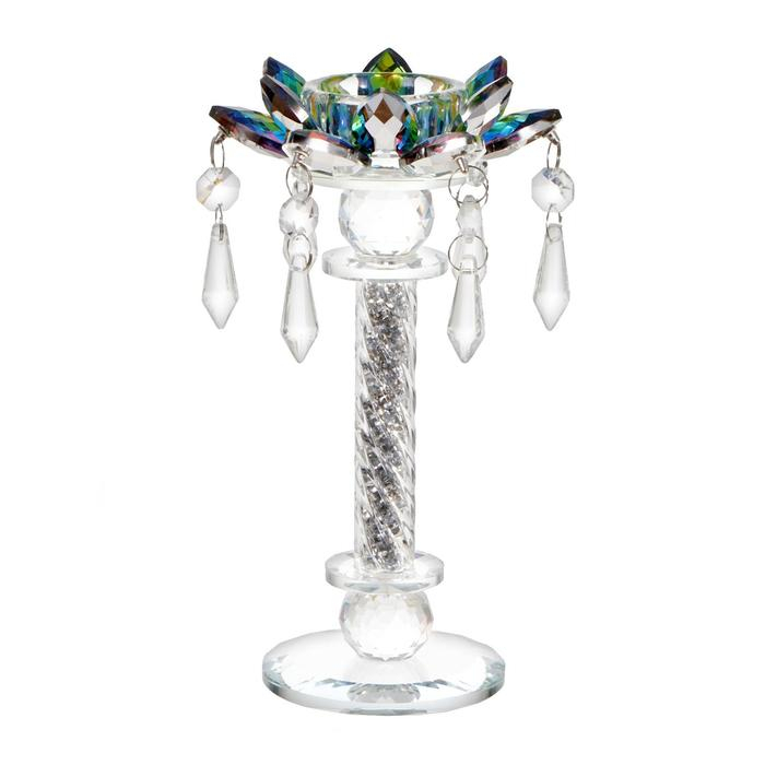 Подсвечник стекло на 1 свечу "Лотос на пьедестале" зелень голография 22,3х10,5х10,5 см