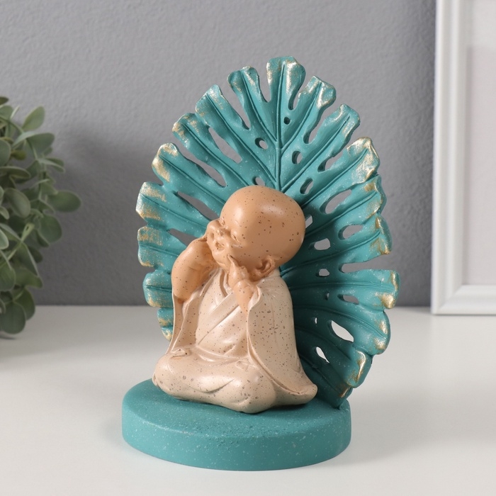 Сувенир полистоун  Сувенир полистоун "Хотейчик, ямочки на щёчках. Пальмовый лист" синий и беж 14,5х9х17,5 см