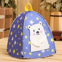 Шапка для бани с аппликацией "Застенчивый Мишка" Шапка для бани с аппликацией "Застенчивый Мишка"