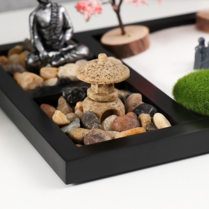 Сад камней Дзен  Сад камней Дзен "Будда в камнях и мостик" белый песок 1,5х21,5х17,5 см