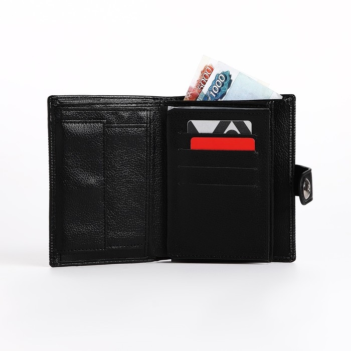 Портмоне мужское на магните, 3 в 1, для купюр, автодокументов и паспорта, цвет чёрный Портмоне мужское на магните, 3 в 1, для купюр, автодокументов и паспорта, цвет чёрный