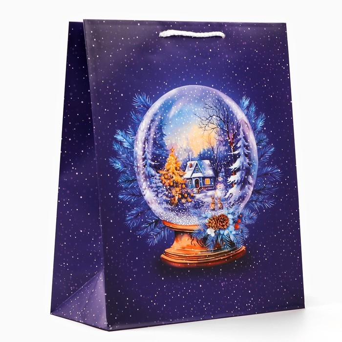 Новый год. Пакет подарочный Новый год. Пакет подарочный "Стеклянный шар", на синем, 26 х 32 х 12 см.