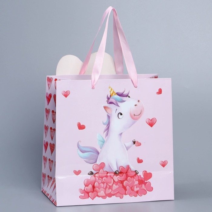 Пакет подарочный, упаковка, &laquo;Единорог&raquo;, 22 х 22 х 10 см
