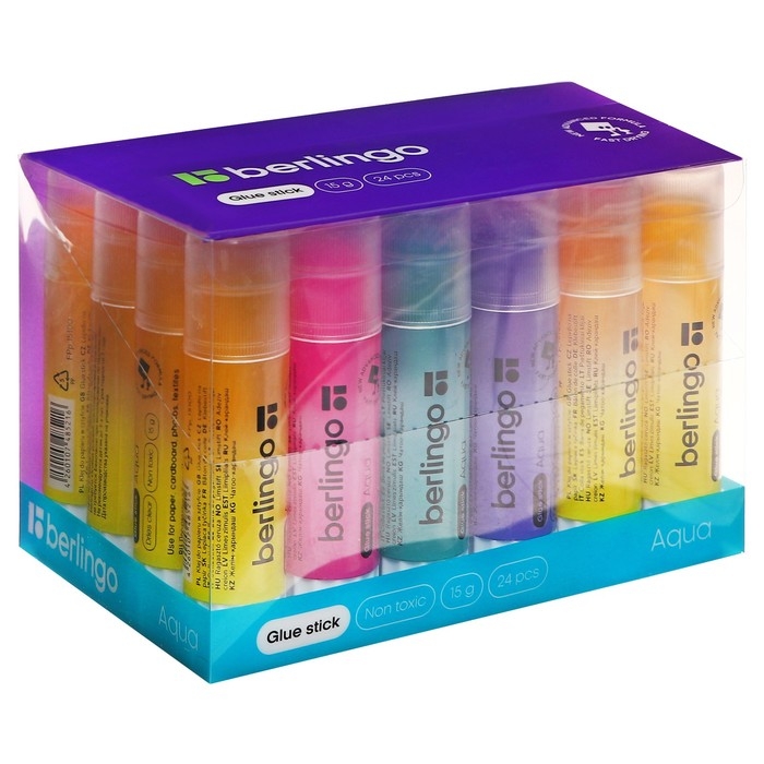 Клей-карандаш PVP 15 г Berlingo Aqua, цветной Клей-карандаш PVP 15 г Berlingo Aqua, цветной