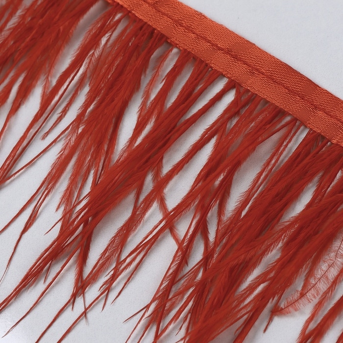 Тесьма с перьями страуса, 8-10 см, 5 ± 0,5 м, цвет алый Тесьма с перьями страуса, 8-10 см, 5 ± 0,5 м, цвет алый