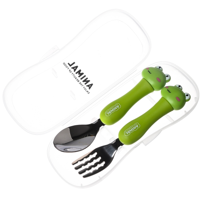 Набор детских столовых приборов в футляре «Лягушата», вилка, ложка Набор детских столовых приборов в футляре «Лягушата», вилка, ложка