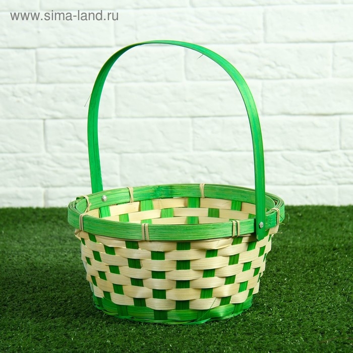 Корзина плетеная, бамбук, 21х21х10/24 см, зеленая Корзина плетеная, бамбук, 21х21х10/24 см, зеленая