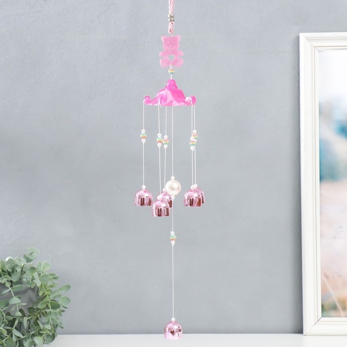 Музыка ветра пластик, металл Музыка ветра пластик, металл "Мишка с сердечком" 6 колокольчиков МИКС 41 см