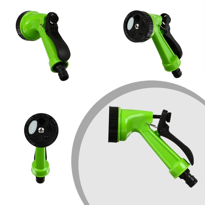 Шланг поливочный спиральный, 15 м, быстросъёмный, с поливочным пистолетом и штуцером, зелёный, Greengo Шланг поливочный спиральный, 15 м, быстросъёмный, с поливочным пистолетом и штуцером, зелёный, Greengo
