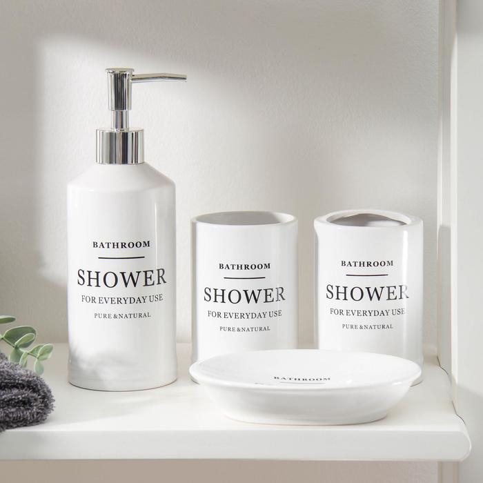 Набор аксессуаров для ванной комнаты «Лофт», 4 предмета (мыльница, дозатор для мыла 440 мл, 2 стакана 320 мл), цвет белый Набор аксессуаров для ванной комнаты «Лофт», 4 предмета (мыльница, дозатор для мыла 440 мл, 2 стакана 320 мл), цвет белый