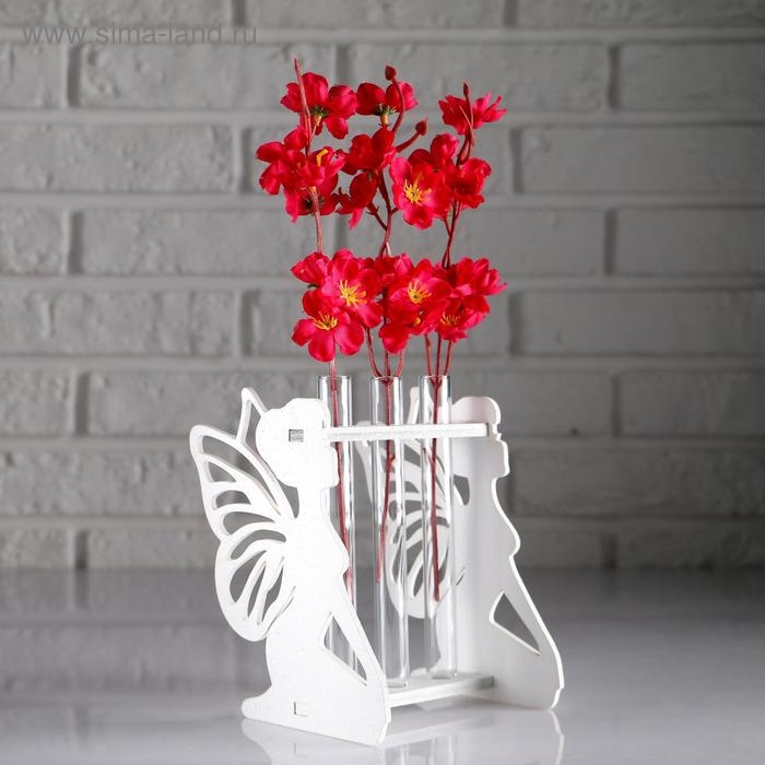 Кашпо деревянное 13.3×11.6×15.5 см с 3 колбами  Кашпо деревянное 13.3×11.6×15.5 см с 3 колбами "Фея", белый Дарим Красиво