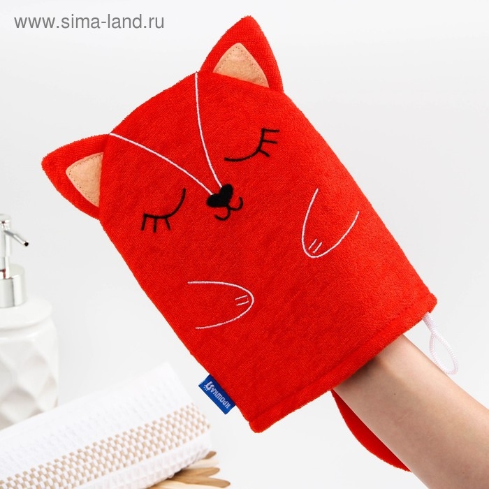 Мочалка детская для купания «Лисичка», варежка, из махры Мочалка детская для купания «Лисичка», варежка, из махры