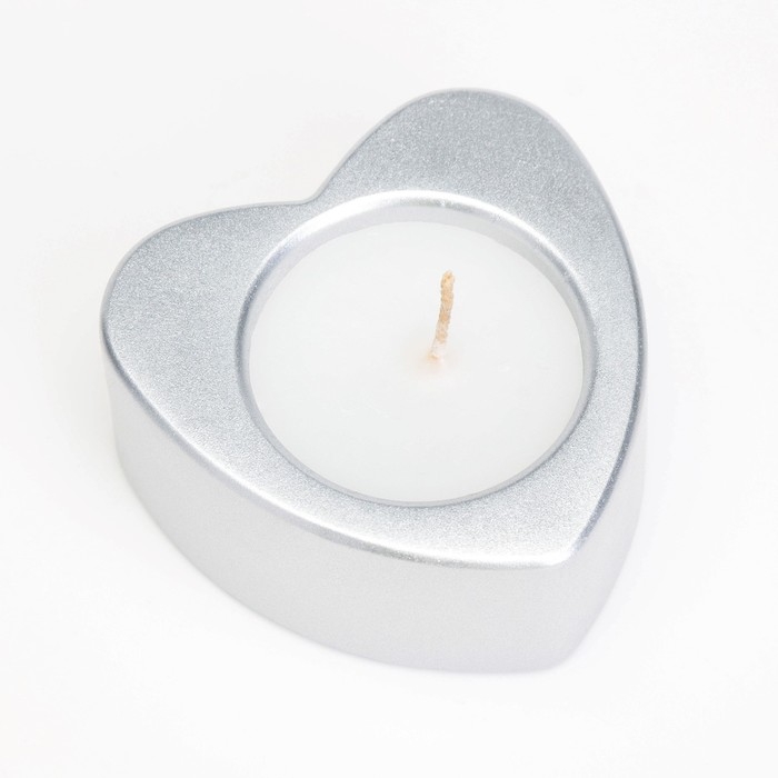 Свеча  Свеча "Сердце малое. Мрамор" в подсвечнике из гипса, 7х3см,серебро