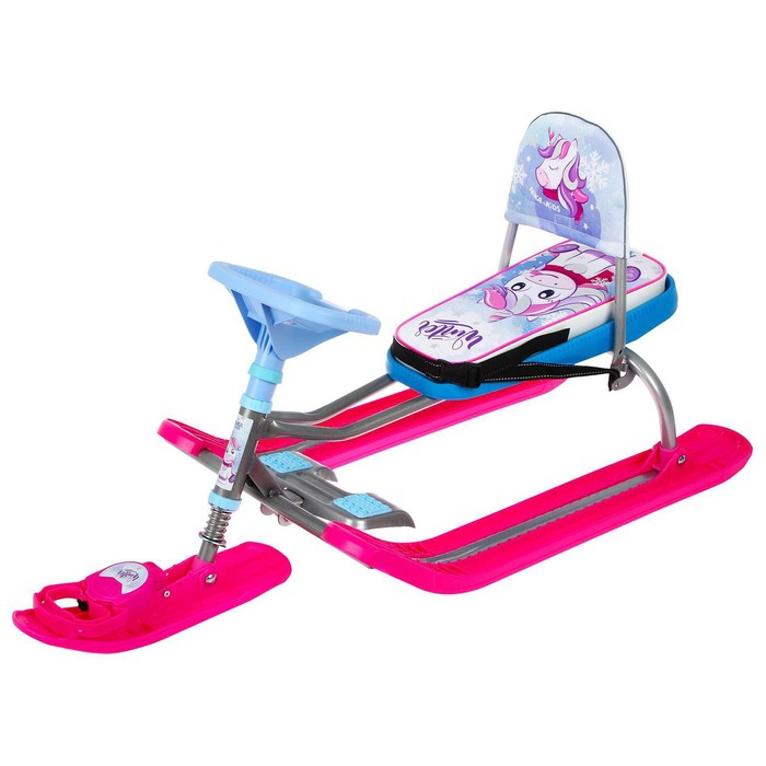 Снегокат «Тимка спорт 4-1 Единорог», ТС4-1М/ЕР, со спинкой и ремнём безопасности, цвет розовый/серый/сиреневый Снегокат «Тимка спорт 4-1 Единорог», ТС4-1М/ЕР, со спинкой и ремнём безопасности, цвет розовый/серый/сиреневый